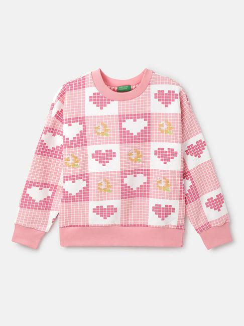 united colors of benetton kids pink & white checks full sleeves sweatshirt