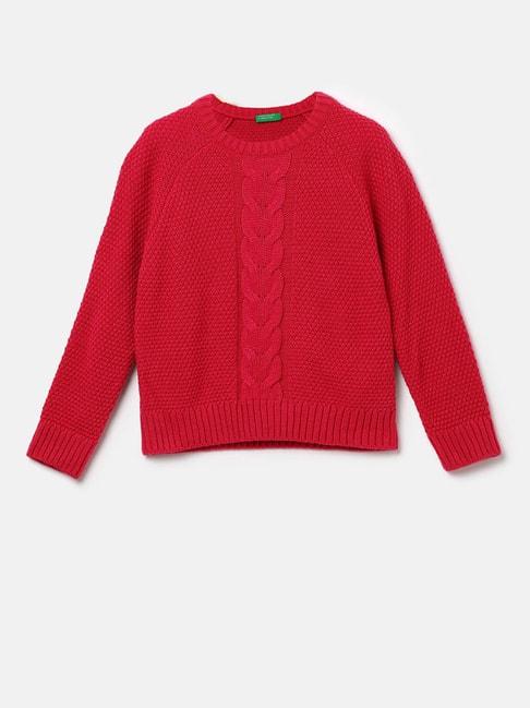 united colors of benetton kids red self design full sleeves sweater
