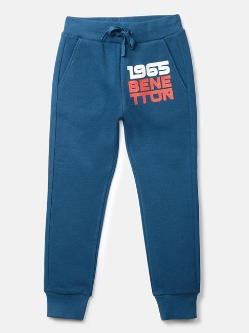 united colors of benetton kids teal blue & orange printed joggers