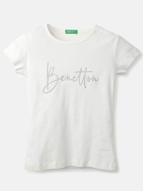 united colors of benetton kids white cotton logo top
