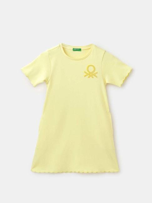 united colors of benetton kids yellow cotton logo dress