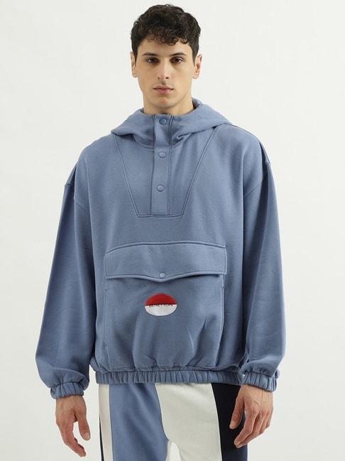 united colors of benetton light blue regular fit hooded sweatshirt