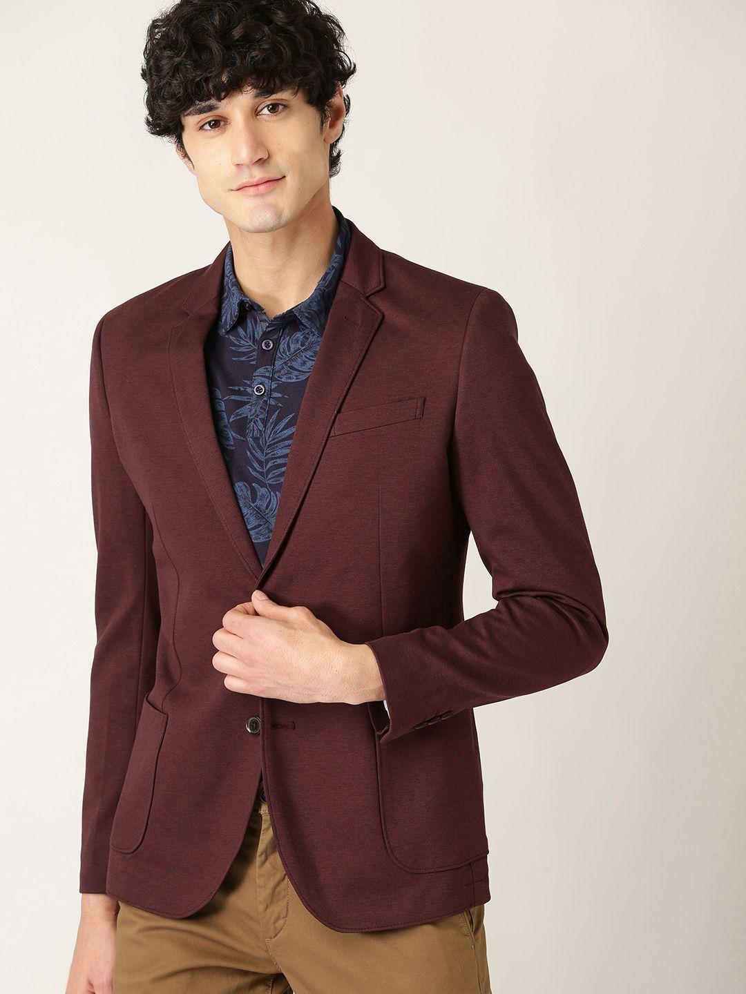 united colors of benetton men burgundy solid single-breasted casual blazer