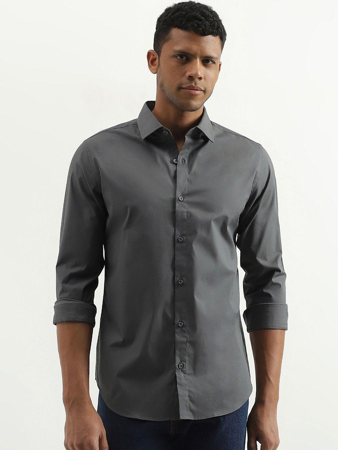 united colors of benetton men grey slim fit opaque casual shirt