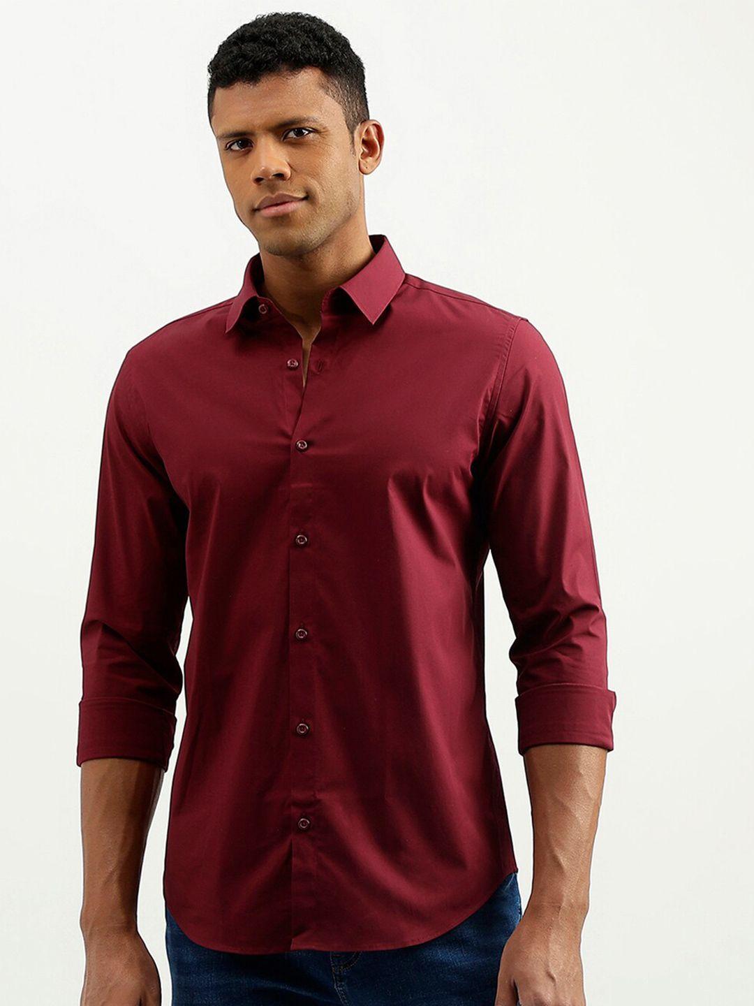 united colors of benetton men maroon slim fit opaque casual shirt
