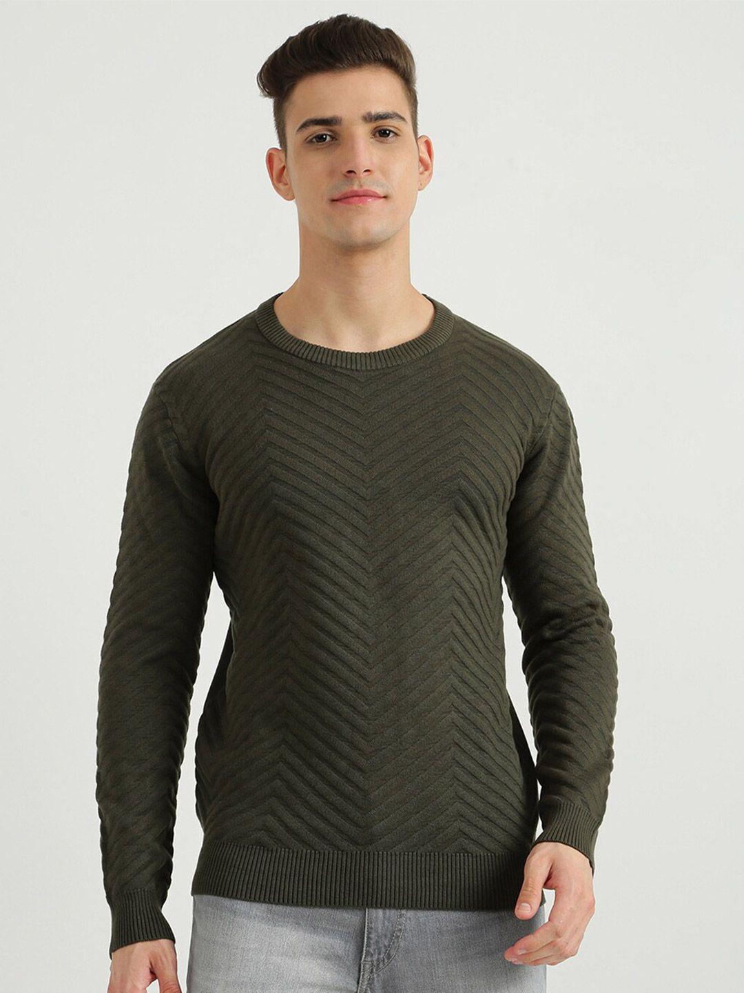 united colors of benetton men olive green ribbed pullover