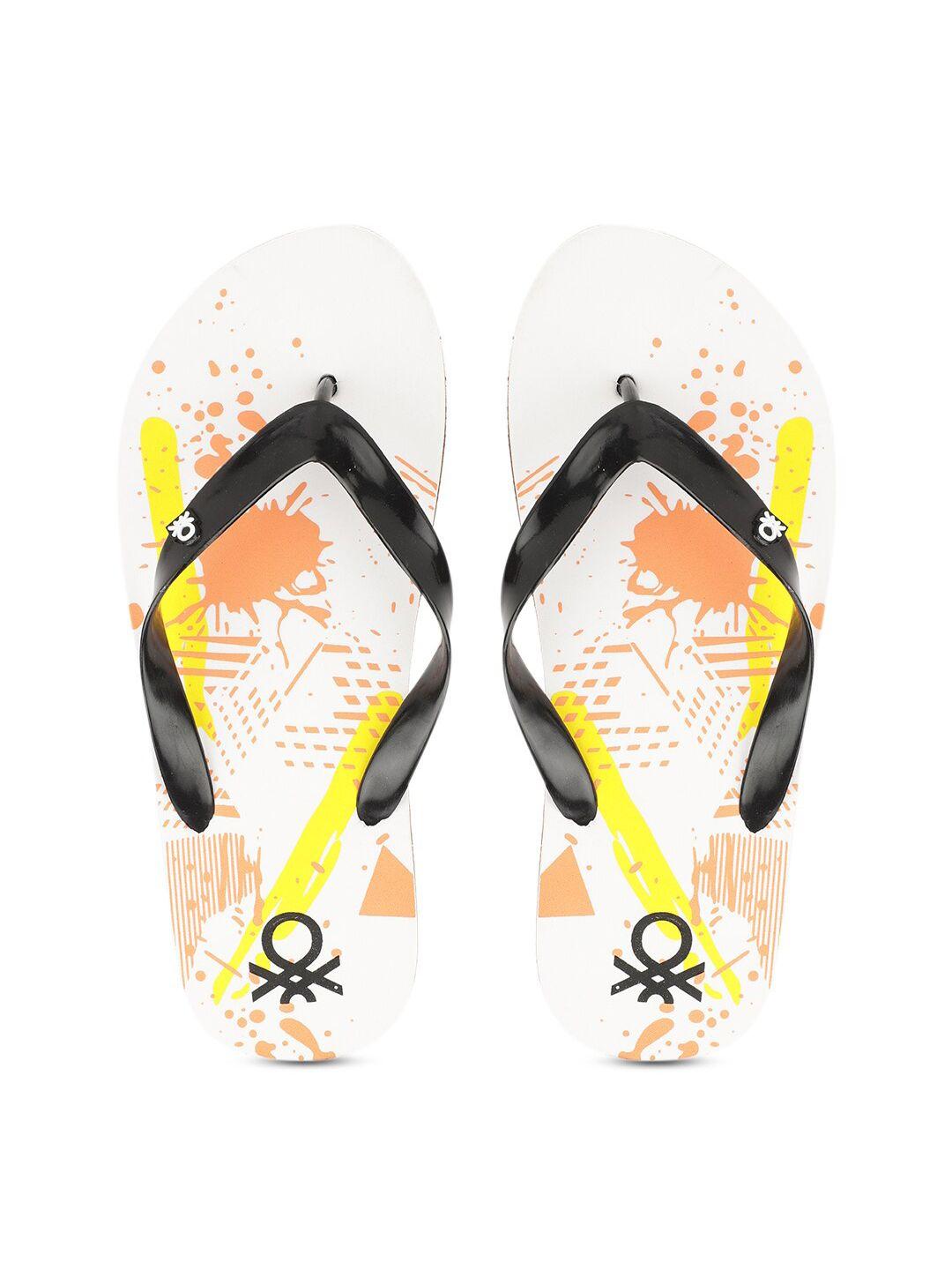 united colors of benetton men orange & white printed rubber thong flip-flops