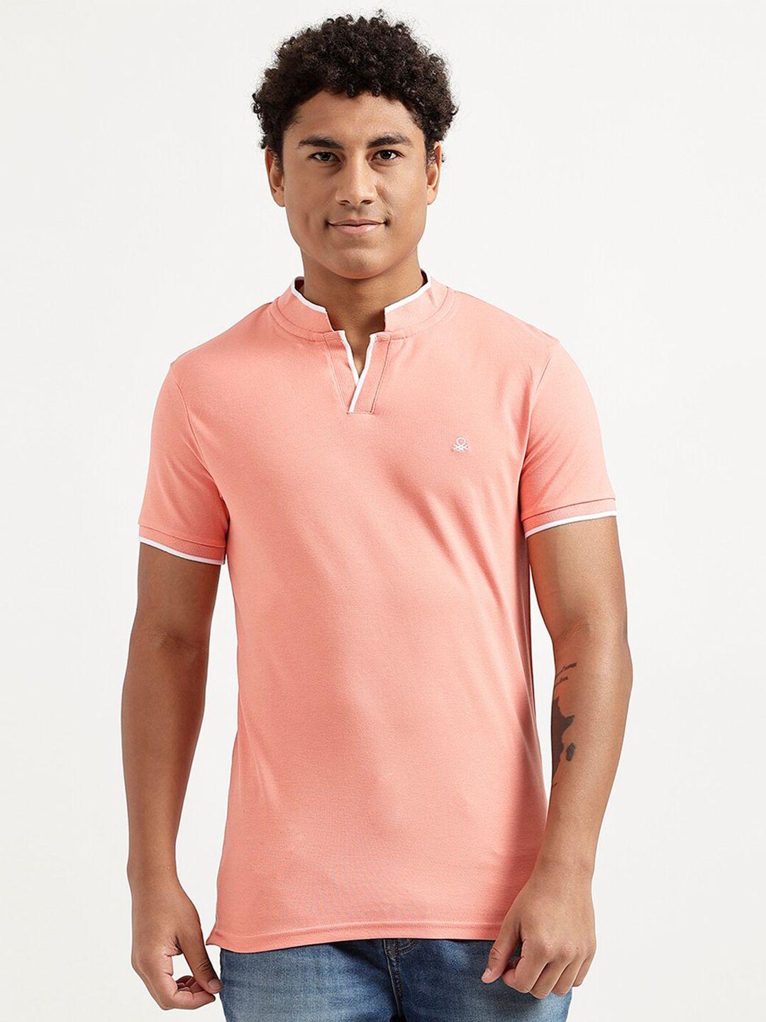 united colors of benetton men pink mandarin collar t-shirt