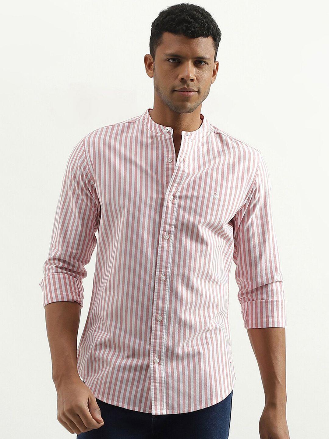 united colors of benetton men pink slim fit opaque striped casual shirt
