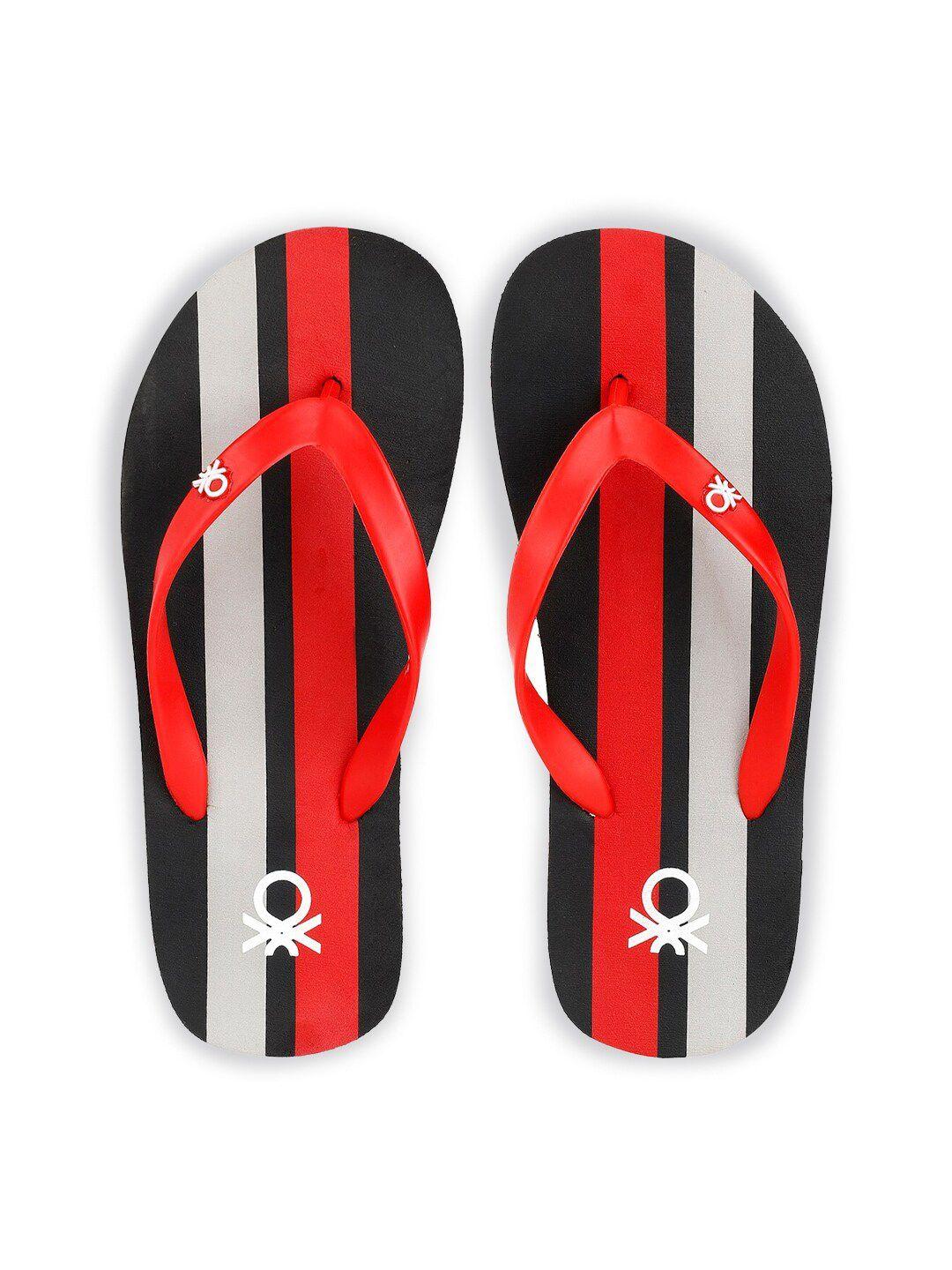 united colors of benetton men red & black striped rubber thong flip-flops