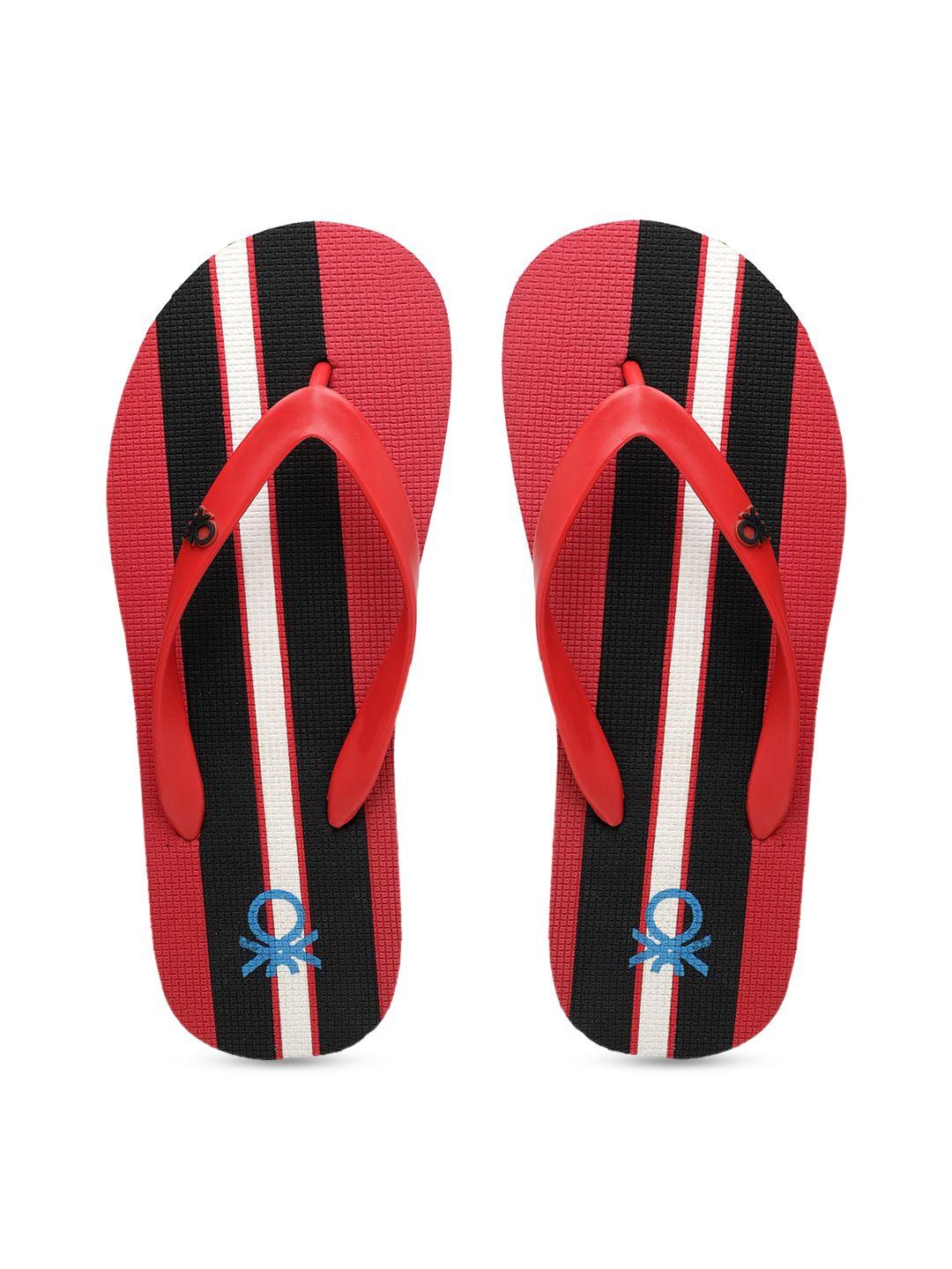 united colors of benetton men red & black striped thong flip-flops
