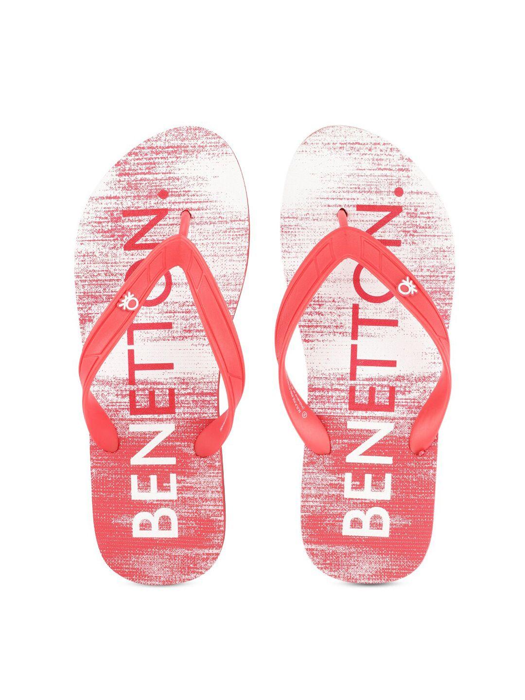 united colors of benetton men red & white printed rubber thong flip-flops