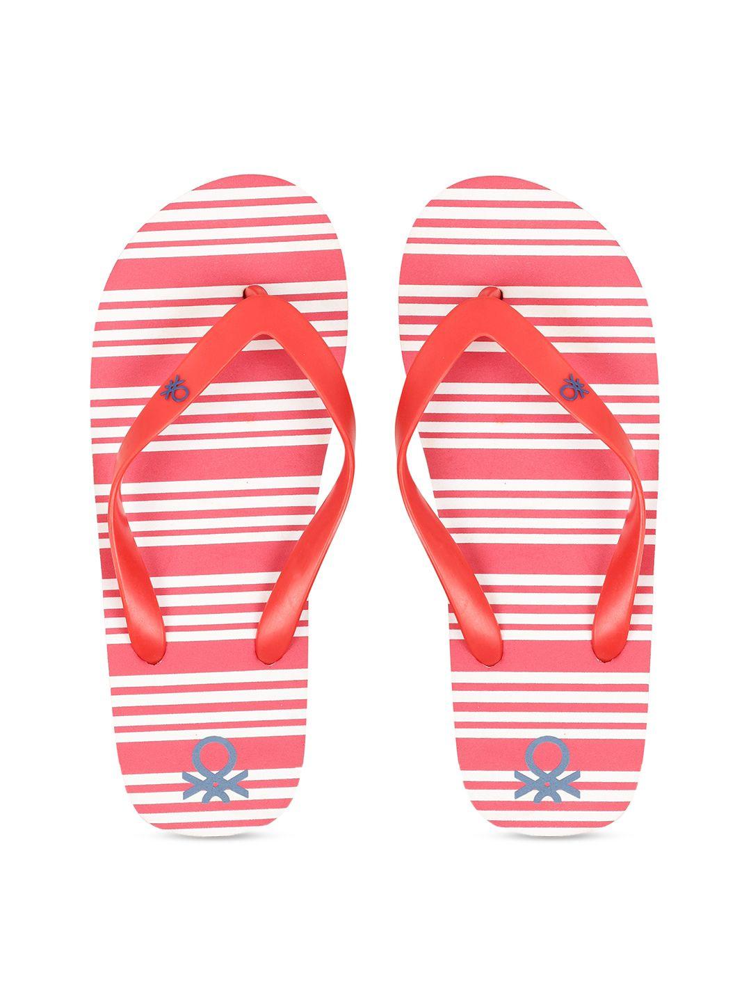 united colors of benetton men red & white striped thong flip-flops