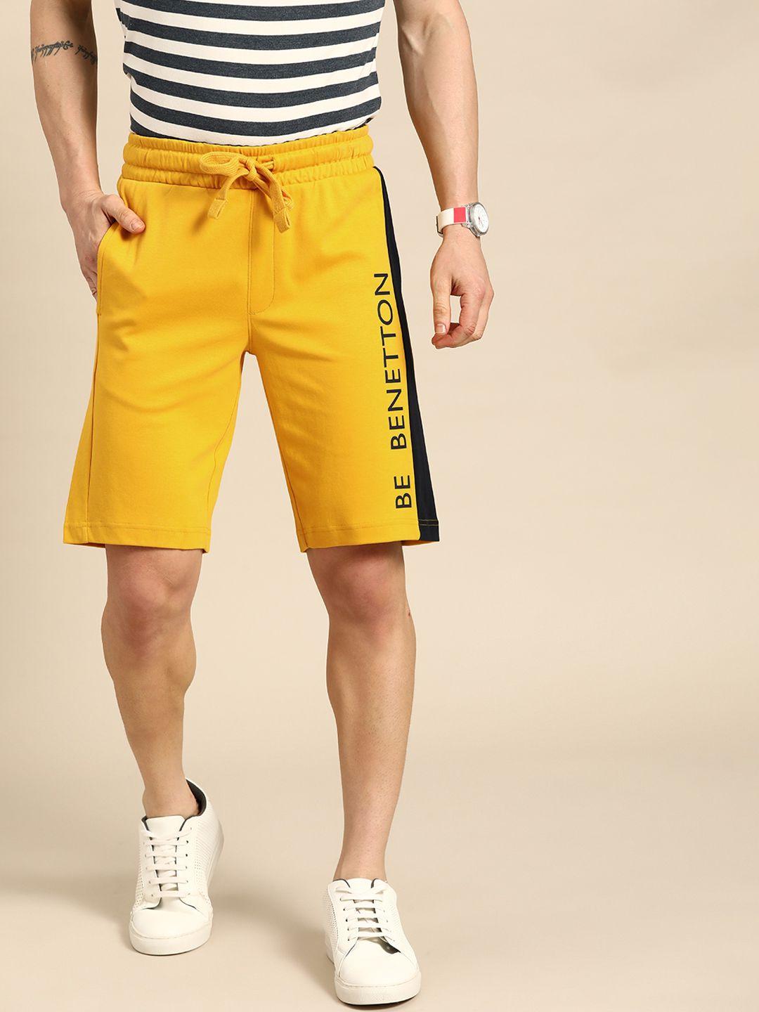 united colors of benetton men typography printed pure cotton shorts