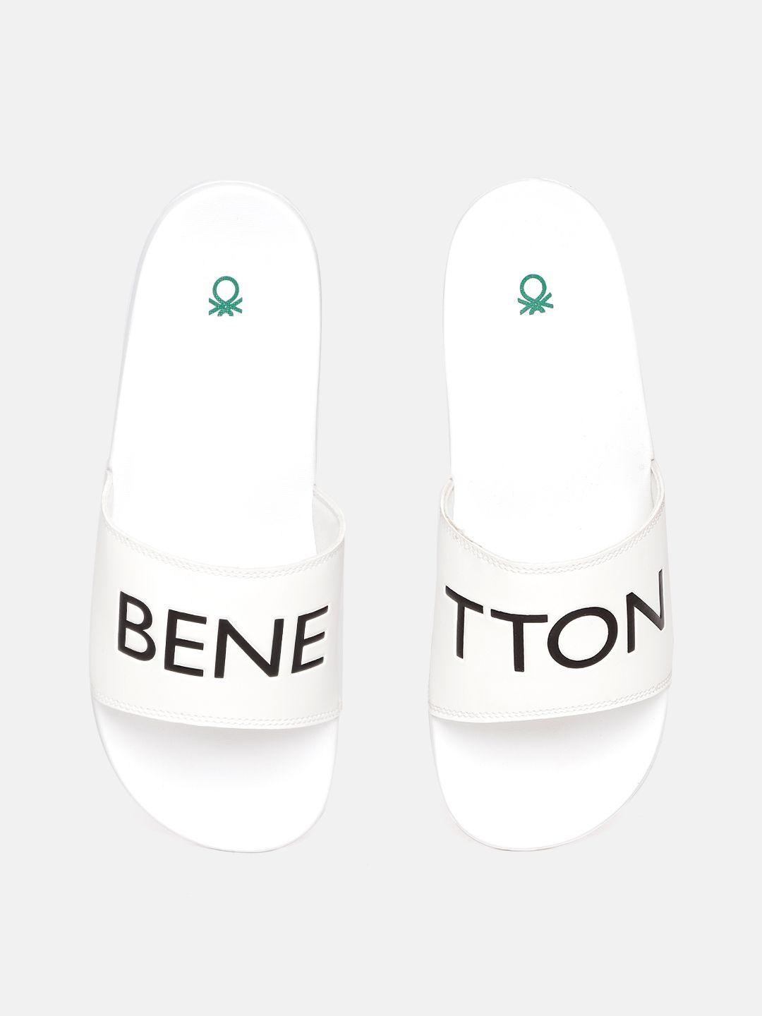 united colors of benetton men white & black brand logo print sliders