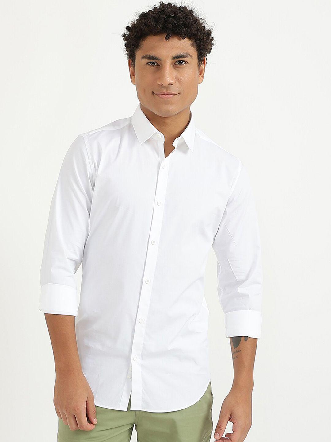 united colors of benetton men white slim fit casual shirt
