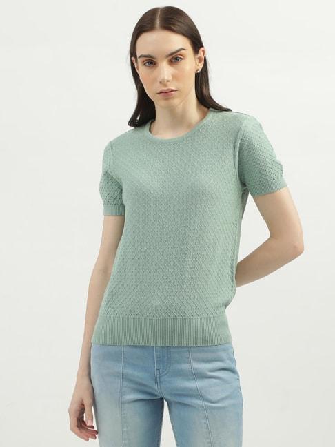 united colors of benetton mint green cotton regular fit sweater