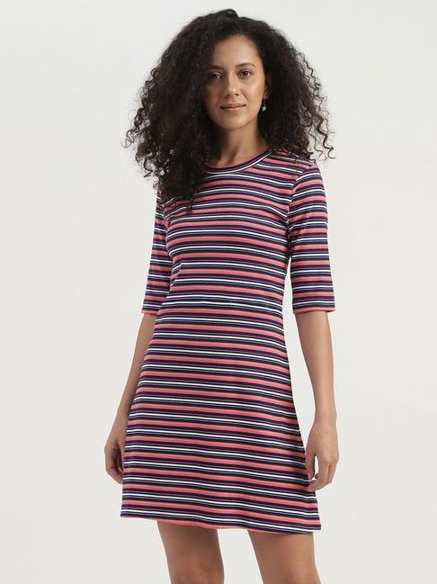 united colors of benetton multicolored cotton striped shift dress