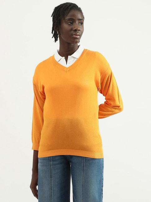 united colors of benetton orange regular fit sweater