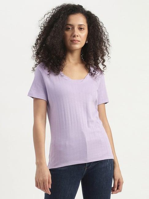 united colors of benetton purple cotton striped top