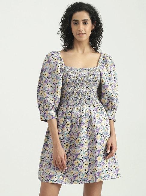 united colors of benetton purple printed a-line dress