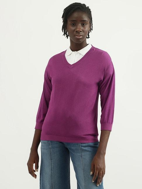 united colors of benetton purple regular fit sweater