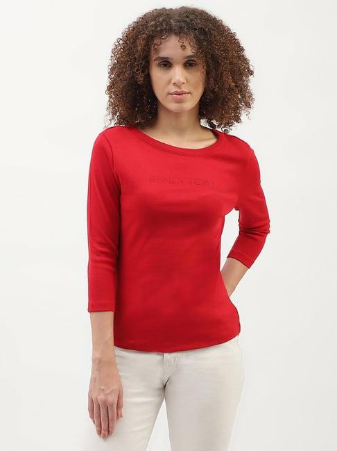 united colors of benetton red cotton graphic print top