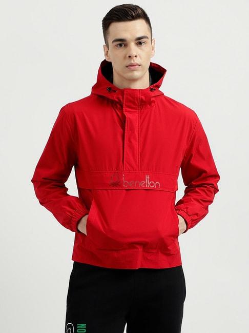 united colors of benetton red regular fit hooded jacket
