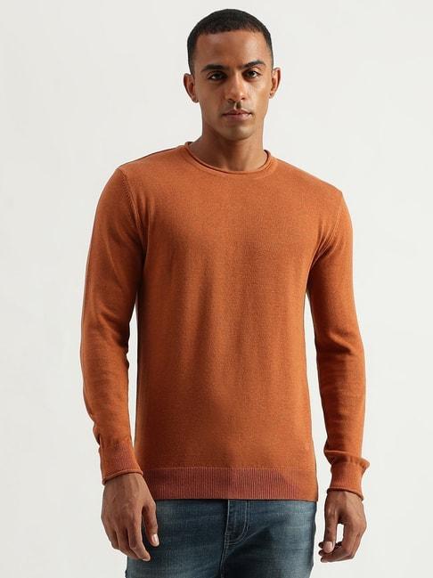 united colors of benetton rust cotton regular fit sweater