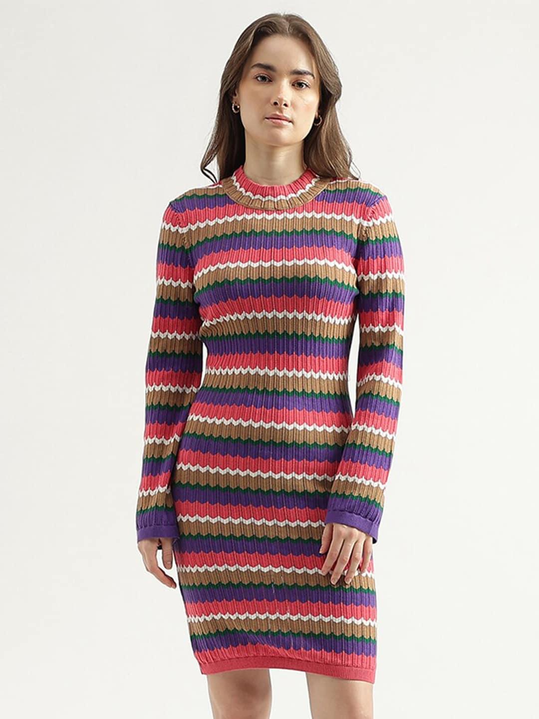 united colors of benetton striped cotton bodycon dress