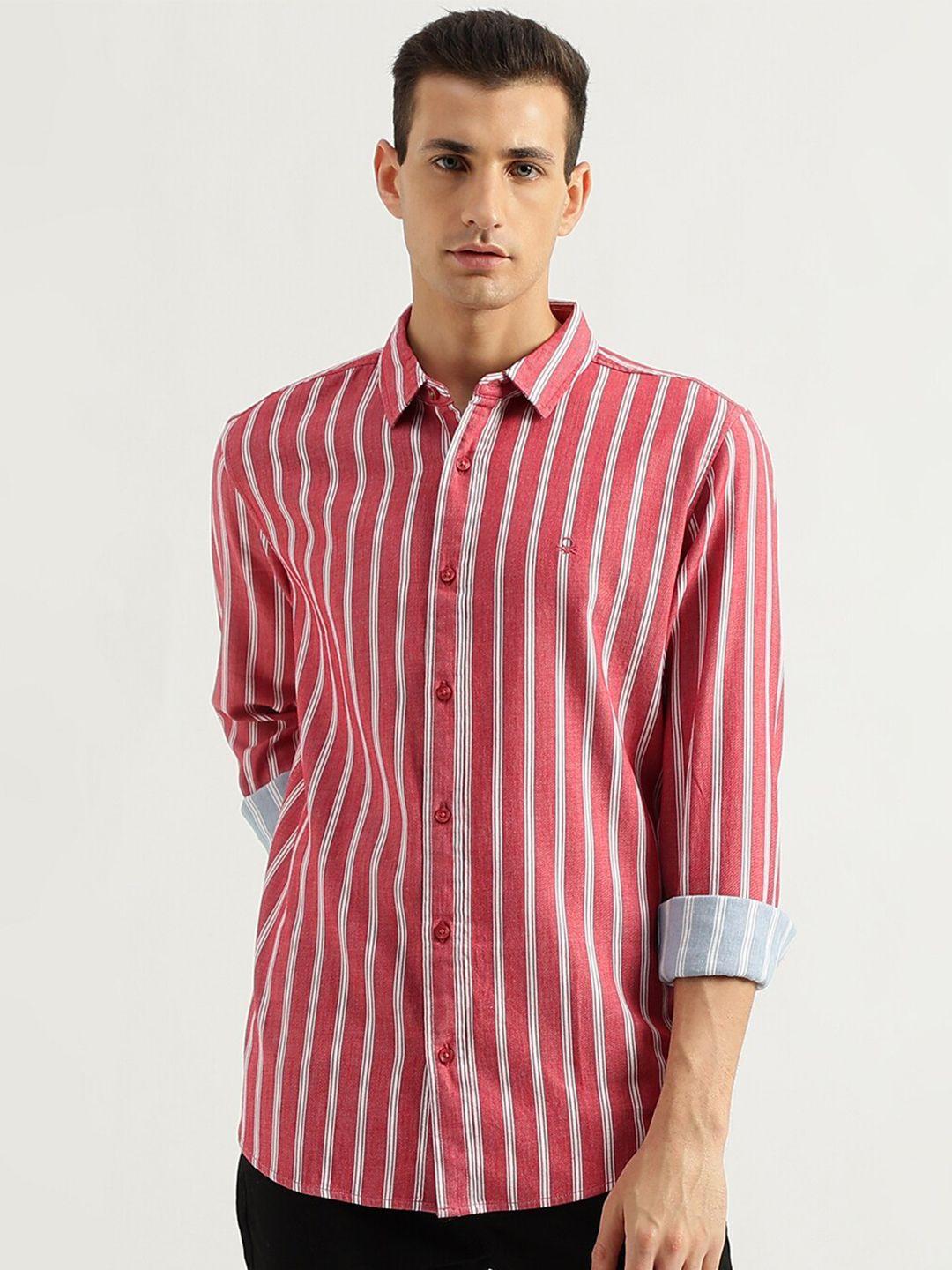 united colors of benetton striped cotton slim fit opaque casual shirt