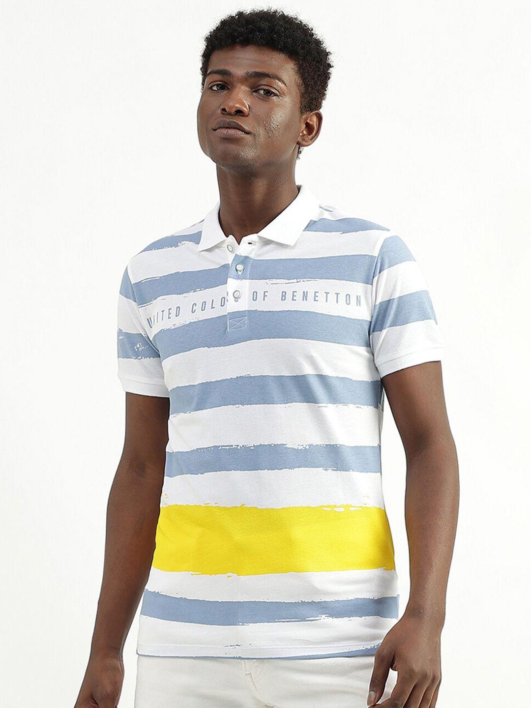 united colors of benetton striped polo collar t-shirt
