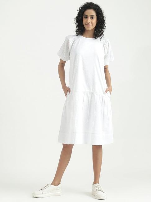 united colors of benetton white cotton a-line dress