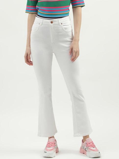 united colors of benetton white cotton mid rise bootcut jeans