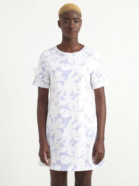 united colors of benetton white cotton printed a-line dress