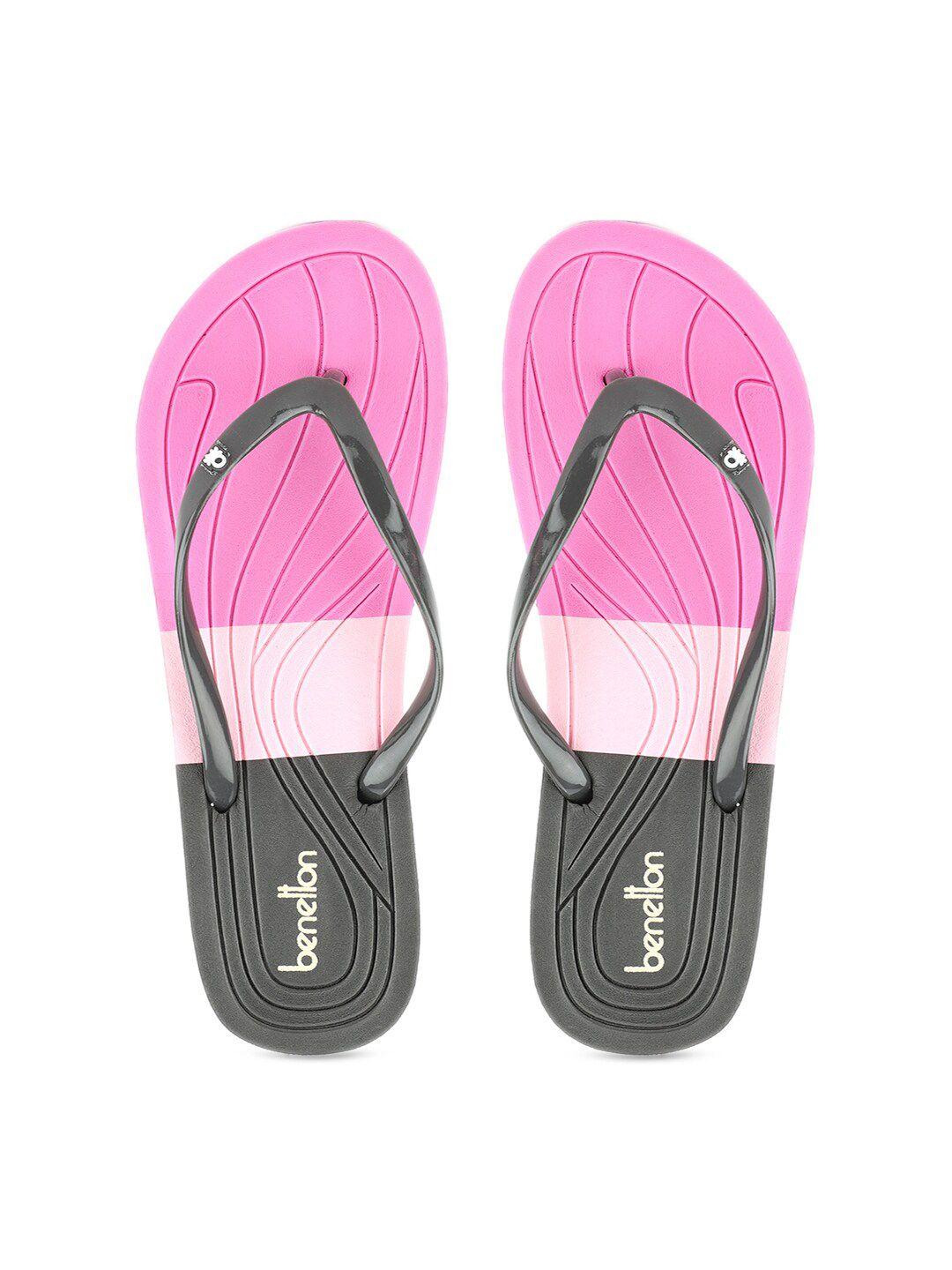united colors of benetton women grey & pink colourblocked rubber thong flip-flops