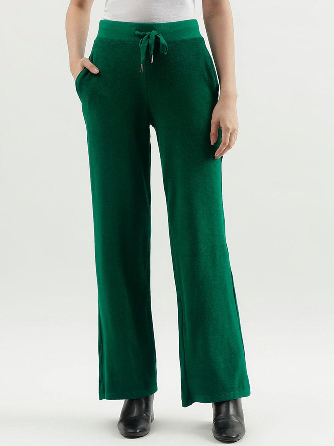 united colors of benetton women mid rise flared cotton parallel trousers
