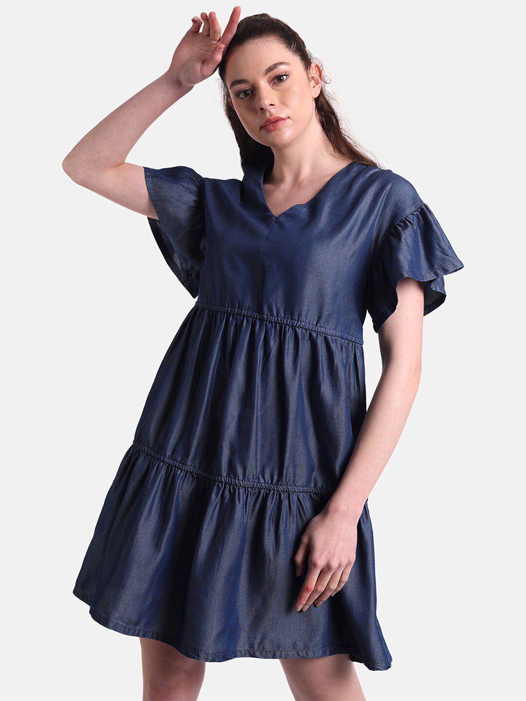 united colors of benetton women navy blue tiered dress