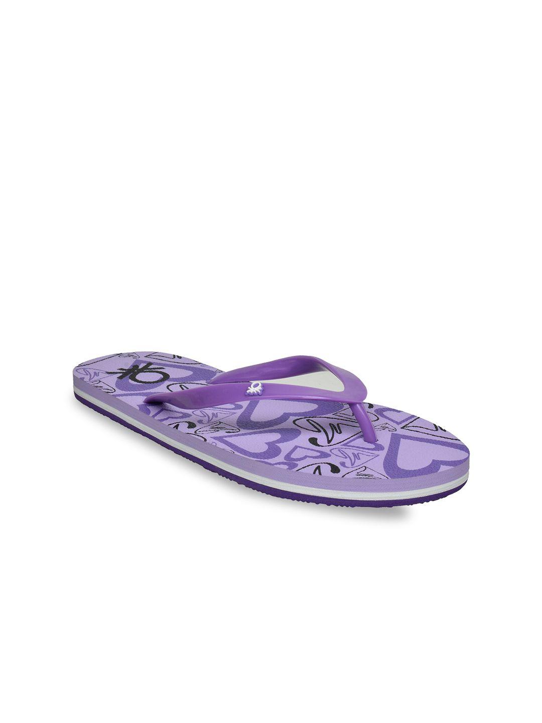united colors of benetton women purple & black printed rubber thong flip-flops