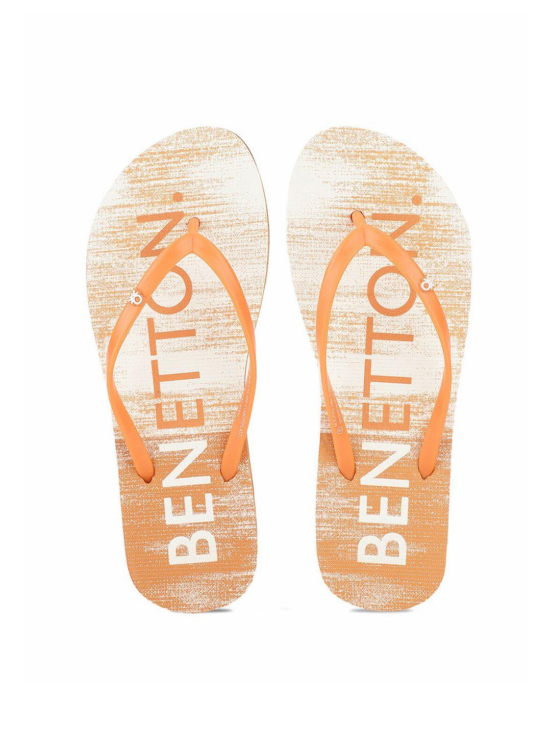 united colors of benetton women yellow printed rubber thong flip-flops