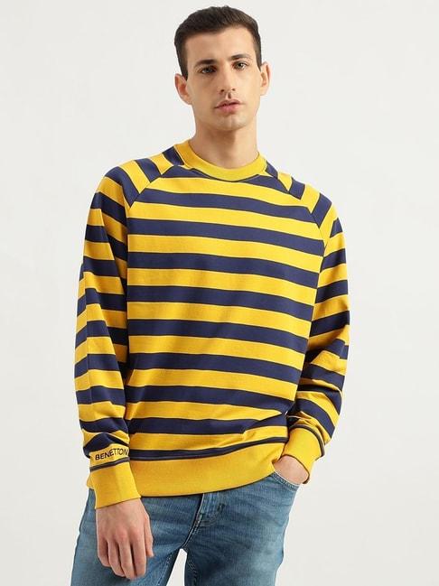 united colors of benetton yellow cotton relaxed fit striped sweatshirt