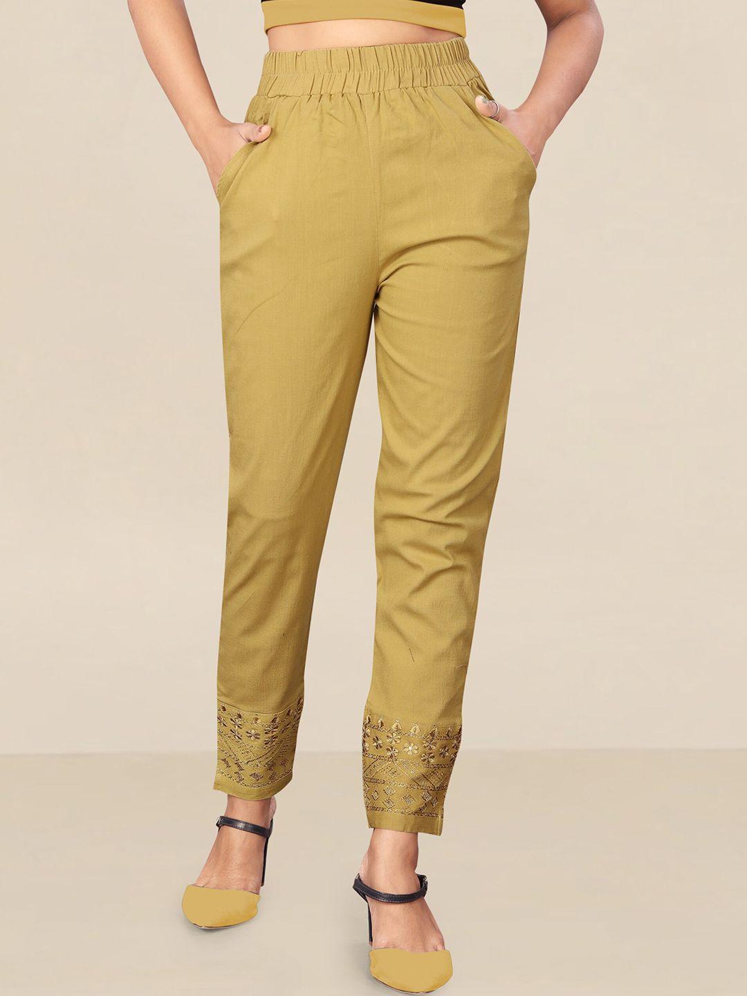 united liberty women gold-toned relaxed easy wash regular fit trousers