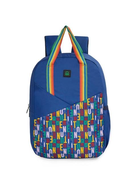 united colors of benetton avio royal blue polyester printed backpack