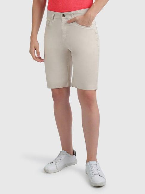 united colors of benetton beige cotton slim fit shorts