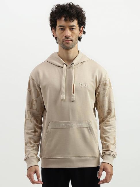 united colors of benetton beige regular fit hooded sweatshirt