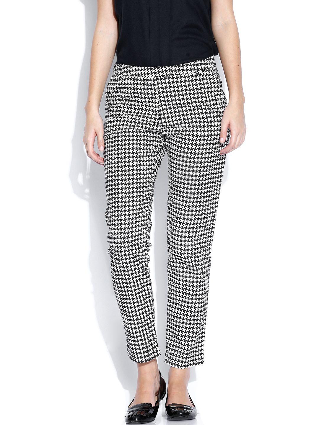 united colors of benetton black & white houndstooth printed trousers
