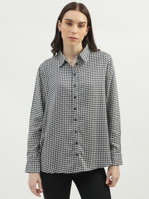 united colors of benetton black & white printed shirt