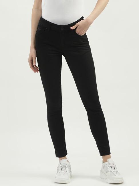 united colors of benetton black cotton skinny fit mid rise trousers