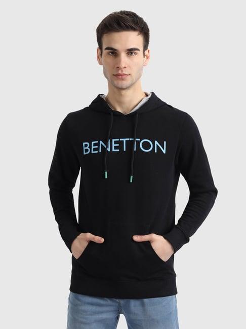 united colors of benetton black full sleeves hooded sweatshirt