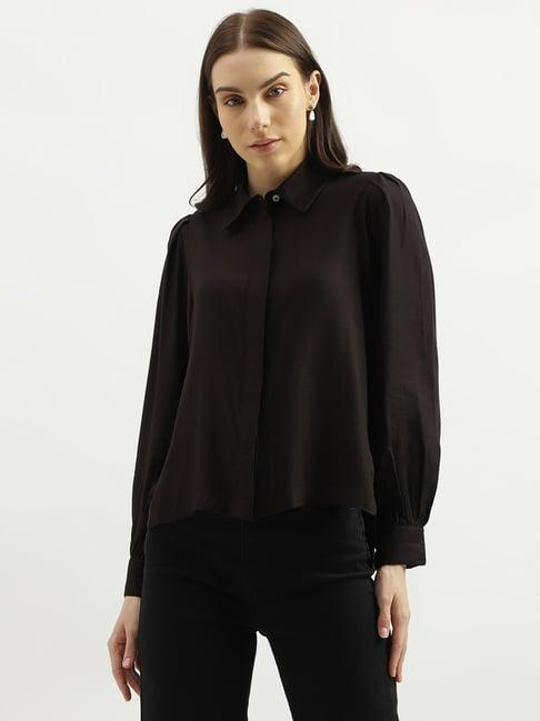 united colors of benetton black viscose regular fit shirt